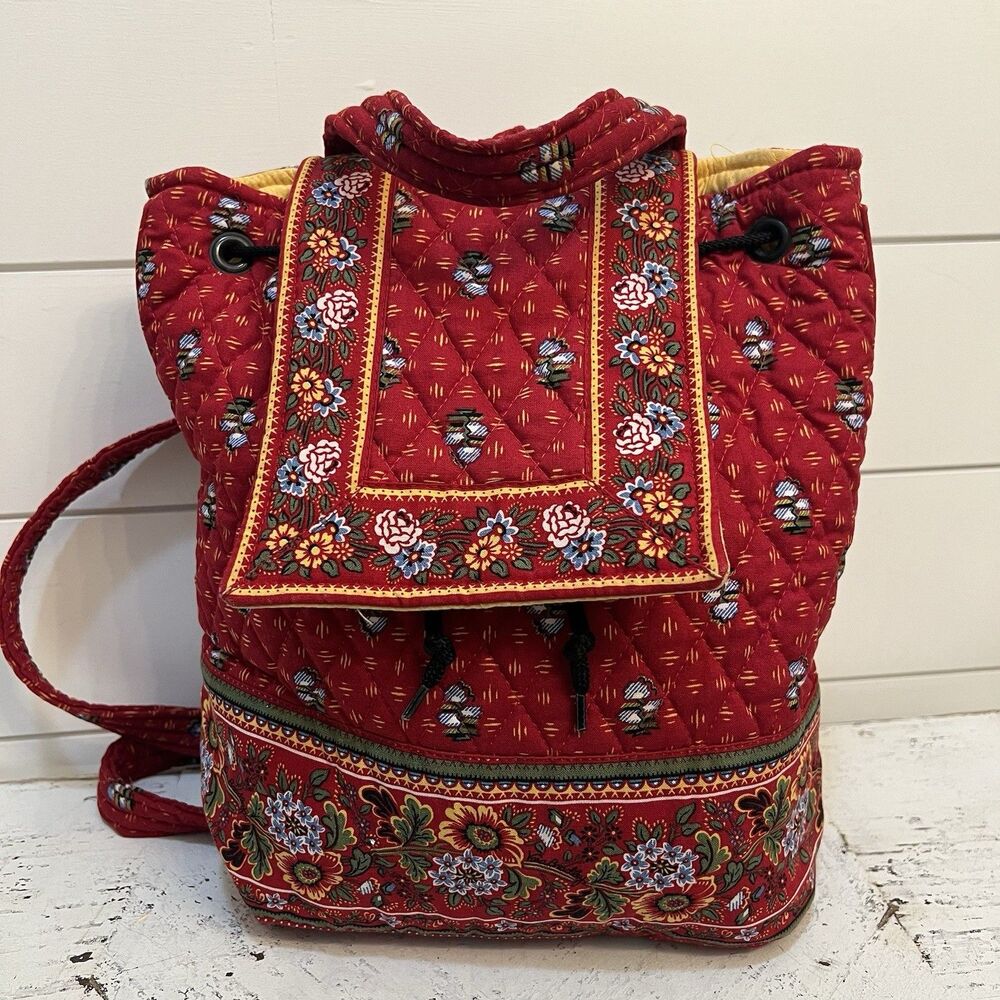 Vera Bradley Vintage Mimi Backpack "Provincial Red" Floral Quilted 100% Cotton